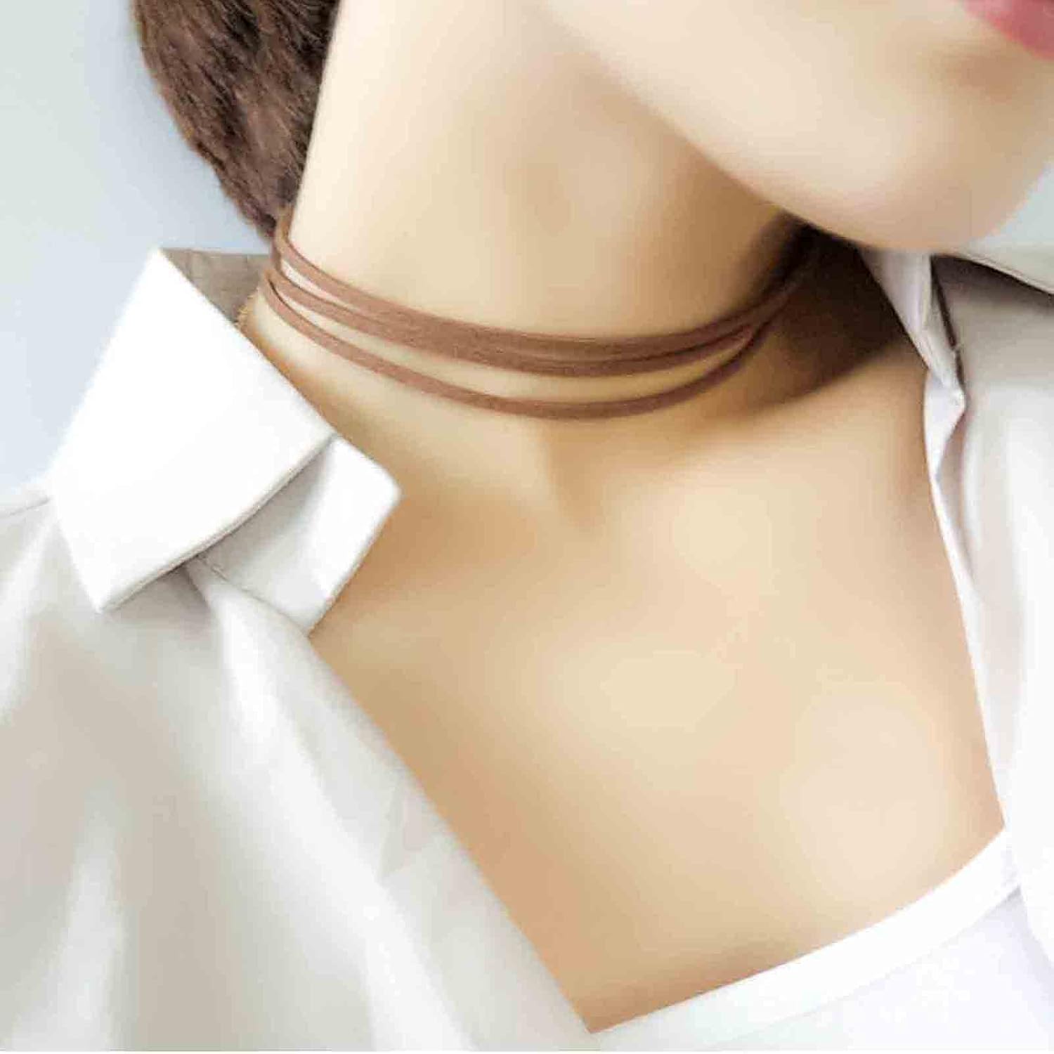 Boho Layered Leather Choker Necklace Brown Suede Choker Necklace Short Velvet Necklaces Punk Vintage Necklace Jewelry for Women (Brown)
