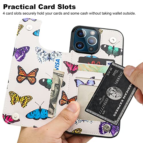 Image of HAOPINSH Compatible with iPhone 13 Pro Max Wallet Case with Card Holder, Butterfly Pattern Back Flip PU Leather Kickstand Card Slots Case for Girls Women, Double Magnetic Clasp Shockproof 6.7 inch