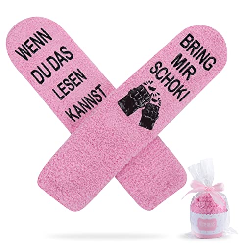 yumcute Socken mit Spruch Damen, Frauen Kuschelsocken, Wenn Du Das Lesen Kannst Socken Lustige Wintersocken, Geschenke zum Weihnachten, WENN DU DAS LESEN KANNST BRING MIR SCHOKI (Rosa) Cover