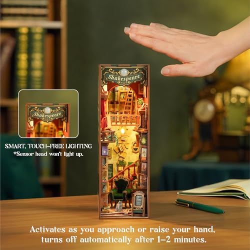 Image of Tonecheer DIY Book Nook Kit for Adults, 3D Wooden Puzzle Bookend Bookshelf Insert Library Bookstore Model Decor, Booknook Miniature Dollhouse with Sensor LED Light for Gifts (Left Bank Bookstore)