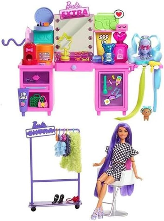 Extra Doll & Vanity Playset with Exclusive Doll, Pet Puppy, 45+ Pieces Including Clothes & Accessories, Toy Gift for Kids 3Y+, GYJ70