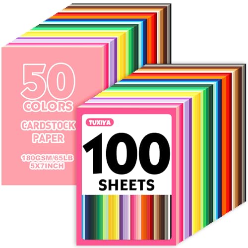 100 Sheets 5' X 7' Colored Cardstock, 50 Assorted Colors Construction...