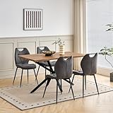 GrandCA HOME Juego de Mesa y Sillas de Comedor de 5 Piezas,Mesa Cuadrada de 140 cm,4 Silla de Comedor Tapizada en Lino,Adecuado para Cocinas,Comedores (veta de Madera Oscura+Gris)