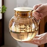 IwaiLoft ピッチャー 冷水筒 耐熱ガラス 麦茶ポット ガラスポット ウォーターピッチャー ウォーターカラフェ IwaG3-15 (ライン - シャンパン,1200ml)