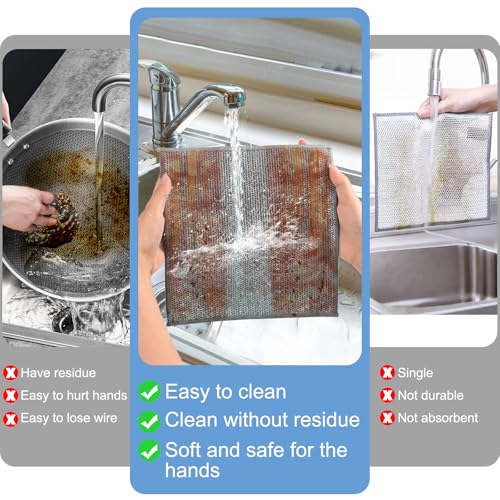 TIVERAIN 10pcs New Upgrade 2-Layer Microfiber Wire Dishcloth,Non-Scratch Wire Dishwashing Rags for Wet and Dry,Metal Scrubbers, Kitchen Miracle Cleaning Dish Rags for Cookware,Sinks, Dishes,Stove,Grey — view 6
