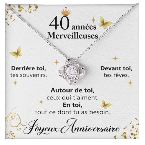 Bramart Collier Femme Anniversaire 40 Ans Graduation Or, Argent, Idées Cadeaux pour Elle Evénement Spécial Fête - Set avec DÉDICACE (Argent - 40e)
