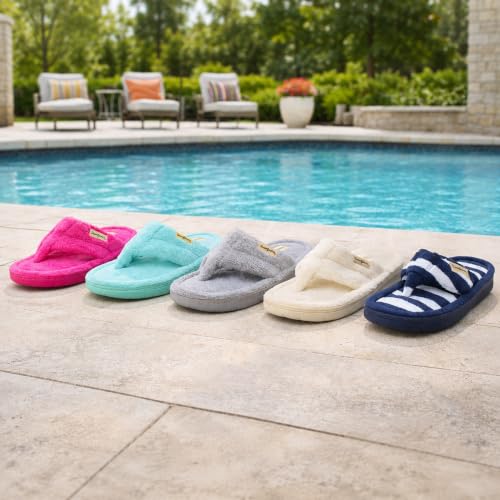 Image of Dearfoams Women's Melanie Thong Slide Memory Foam Terry Sandal Summer House Slippers