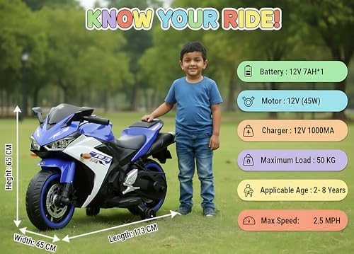 Image of Kids Sports Bike, Ride-On Toy for Ages 2-8 Years, Birthday Gift for Boys and Girls (R3 Sports Bike (3-8 Year), Blue)