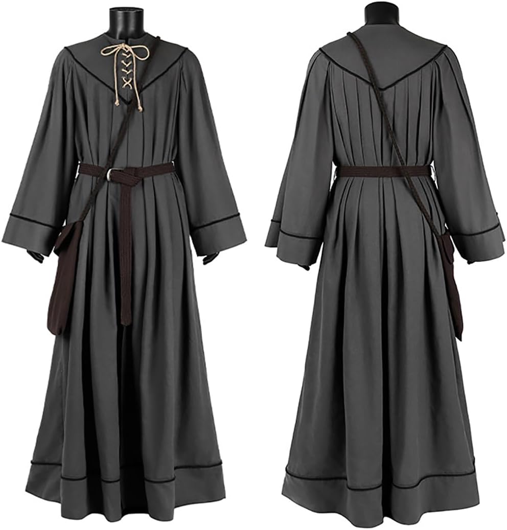 Adult Wizard Costume Robe Belt Hooded Cloak Bag Uniform Mens Gandalf Cosplay Cape Hat for Halloween