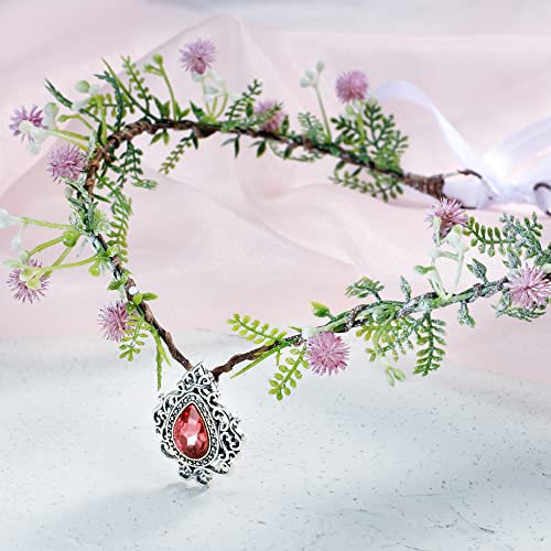 Mostory Handmade Purple Woodland Fairy Crown Headband Crystal Pendant Flower Headpiece Princess Tiara Wreath For Women Girls Wedding Bridal Valentine Christmas Gifts Birthday Party Photoshoot #TOP3