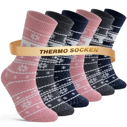 Niorasen Thermosocken Damen, Valentinstag-Geschenk für Sie, Wollsocken, Warme Wintersocken Damen, Dicke Stricksocken, Winter Socken Gemütlich und Atmungsaktiv 6 Paar 39-42 35-38