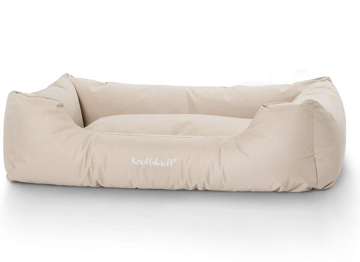 Knuffelwuff Hundebett Finlay aus Nylongewebe XL 105 x 75cm Beige - Hundesofa mit erhöhte Ränder und abnehmbarem Bezug - leicht zu reinigen - für große, mittelgroße und kleine Hunde