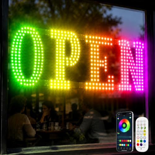 Image of 36 inchx12 inch LED Open Sign for Business - Smart App & Remote Control, Timer, Custom Colors & Brightness - High Visibility for Storefronts, Restaurants, Bars, Salons, Cafes, Retail Shops