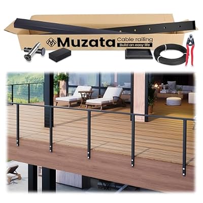 Muzata 13ft Complete Set Cable Railing System 36" Level Drilled Side Mount Post Handrail Kit Tool Accessories One-Stop Service All-in-One DIY Kit Fit 6.5ft-13ft Easy Installation
