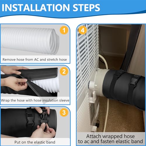 Portable AC Hose Insulation Sleeve - Insulated Wrap for 5"-5.9" Exhaust Hoses | 3 Adjustable Buckle Straps for Easy Install | Waterproof, Durable, Heat Reducing & Energy Saving | Black by Nuhago - Image 4