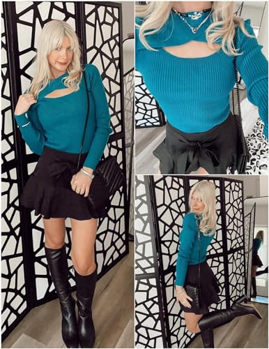 Image of Zeagoo Sweaters for Women 2026 Knit Trendy Long Sleeve Lightweight Slim Fit Pullover Cutout Tops Lake Blue Large