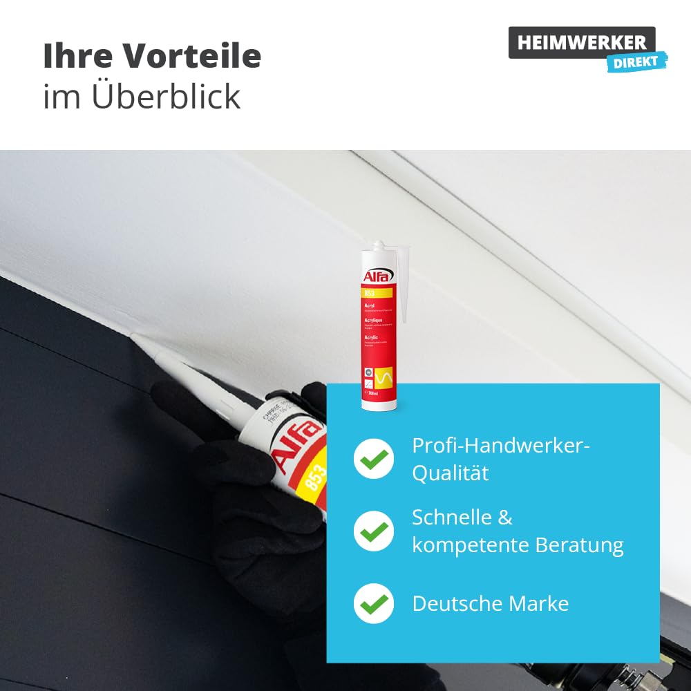 20x Alfa Acryl-Dichtstoff 310 ml weiß Profi-Qualität universelle Anwendung, Profi-Qualität, Maler-Acryl, witterungsbeständig, geruchlos, lösemittelfrei, stark haftend