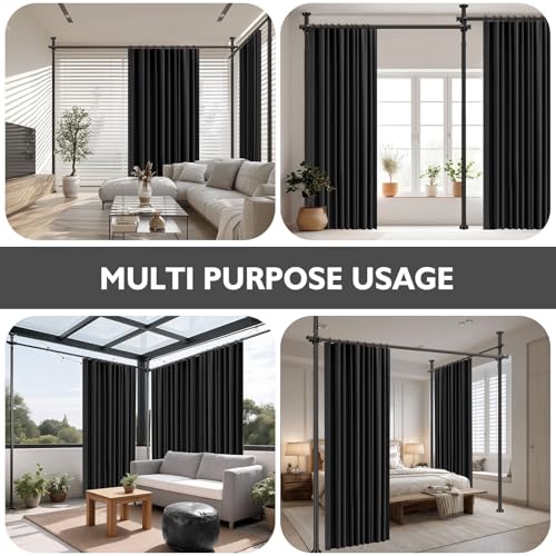 Image of Room Divider Curtain Set-No Drilling Curtain Rod Set, Room Divider Wall for Partition Room Dividers, Bedroom Divider Black-100 W x 84 inch L(Pack of 2)