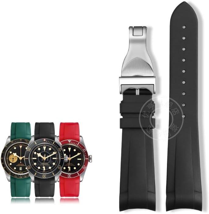 GUMMMY 22mm Natural Rubber Silione watch band Special for Tudor Black Bay GMT Curved End Pin/Folding buckle Black Red greenWrist Strap