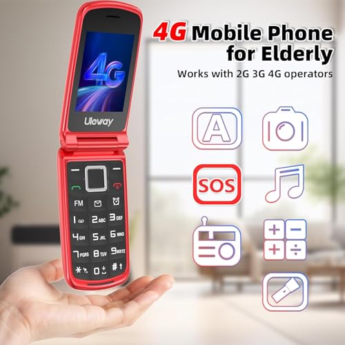 Tosaju 4G Seniorenhandy Klapphandy ohne Vertrag Großtasten Handy für Senioren mit Ladestation SOS Notruftaste 1000 mAh Akku Lange Standby-Zeit 2,4 und 1,8 Zoll Doppel Farbdisplay
