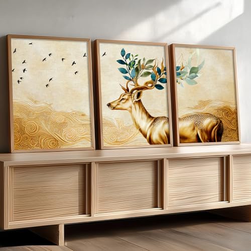 Image of kotart Paintings Modern Art Wall Decor Framed Wall Painting for Living Room, Bedroom - Dear Framed Wall Decor Paintings with Frame - Painting for Wall Decoration Set of 3-D (Art 4, 10x13 inch)