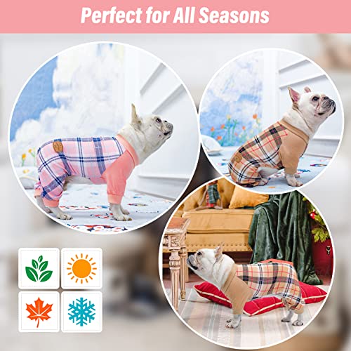 Beautyzoo Dog Pajamas Onesies For Small Dogs Girl Boy, Soft Puppy Pjs Jumpsuit Costume For Summer Spring, 2 Pack Plaid Pet Clothes Doggie Shirts Sleeper Cat Jammies Outfit Apparel, Brown + Pink S #TOP4