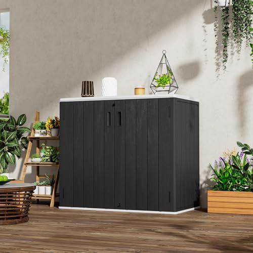 Image of Mrosaa Large Outdoor Storage Box,Resin Sheds&Outdoor Storage Waterproof /Lockable,Outdoor Storage Cabinets for Balcony,Garage,Backyard (37Cu.ft-Black White)