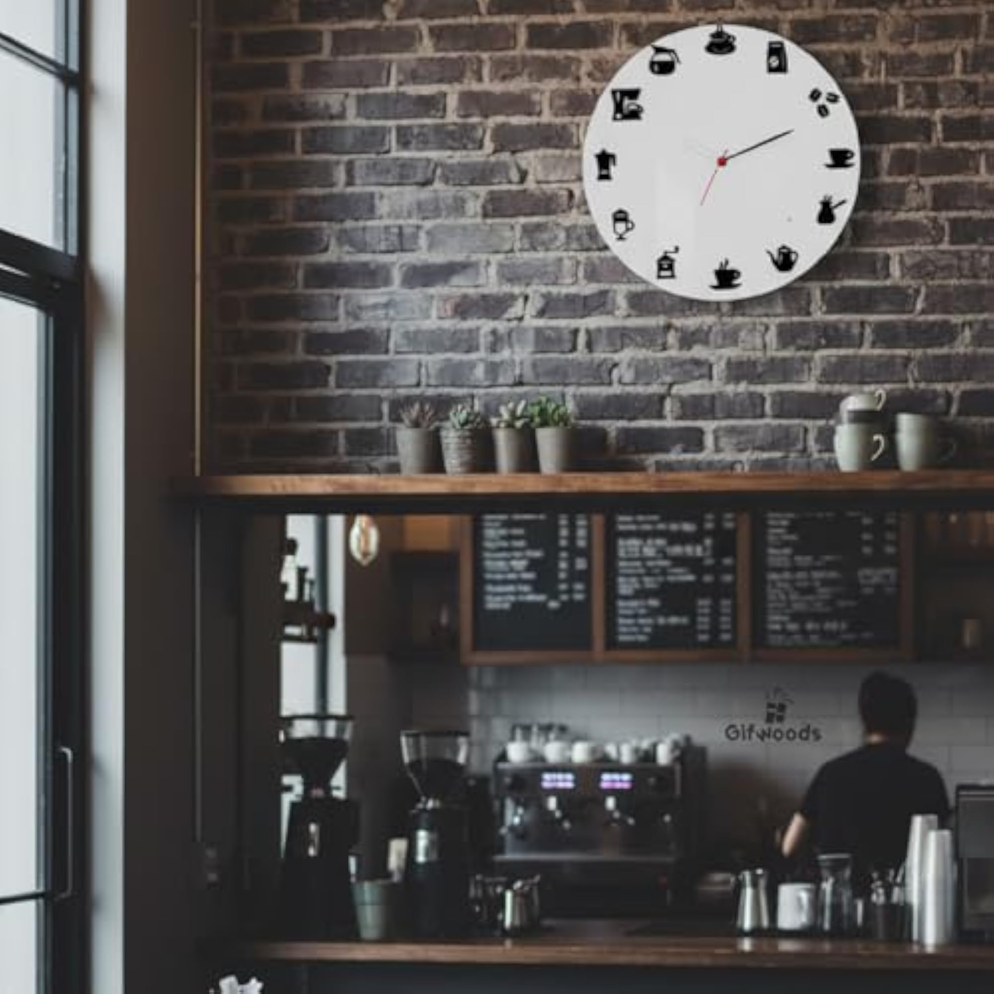 Modern Kitchen Theme Wall Clock with Coffee & Tea Icons