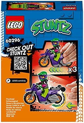 LEGO 60296 City Stuntz Wheelie Stunt Bike Set with Flywheel-Powered Toy Motorbike & Racer Minifigure, Gift for Boys and Girls age 5 plus Years Old