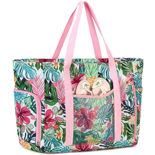 JANSBEN Strandtasche XXL Familie mit Schuhfach - Badetasche Damen Große mit Reißverschluss Wasserdicht Sanddicht Beach Bag Leichte Shopper Schultertasche Schwimmtasche für Strand Reisen Rosa JANSBEN Strandtasche XXL Familie mit Schuhfach - Badetasche Damen Große mit Reißverschluss Wasserdicht Sanddicht Beach Bag Leichte Shopper Schultertasche Schwimmtasche für Strand Reisen Rosa