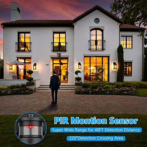 2-Pack Motion Sensor Outdoor Wall Lanterns, Upgrade Dusk To Dawn Wall Sconce, Waterproof Porch Light Fixtures Wall Mount With Seeded Glass For Entryway Doorway Garage, E26 Socket, Pir Motion Activated #TOP4
