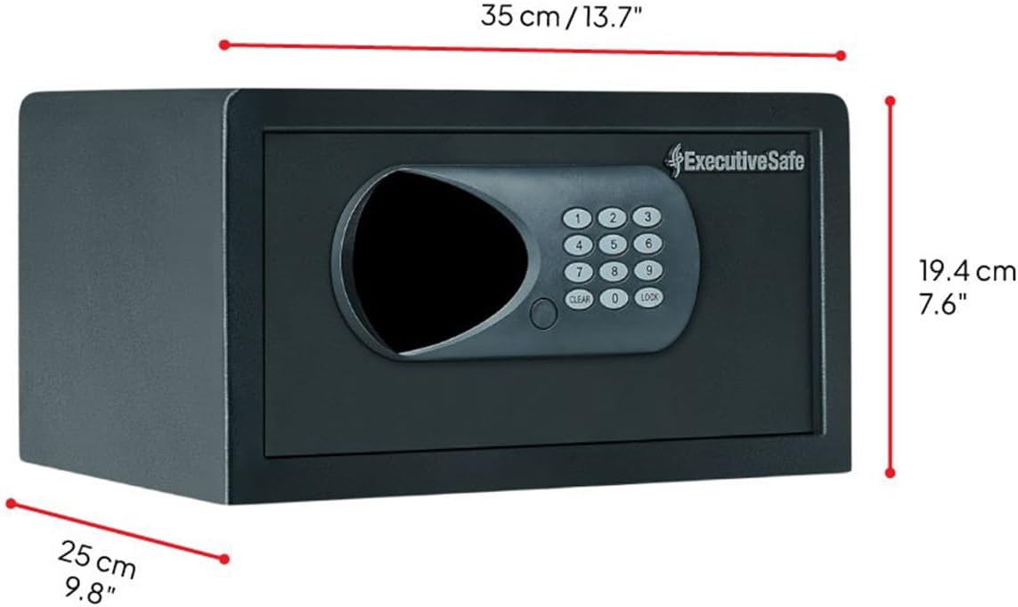 ACS-2 Digital Safe Box for Home, Office & Hotel – Electronic Keypad, Motorized Bolts, LED Display, USB Power Port & Emergency Key Lock – Compact 0.49Cu.Ft Security Safe, Black
