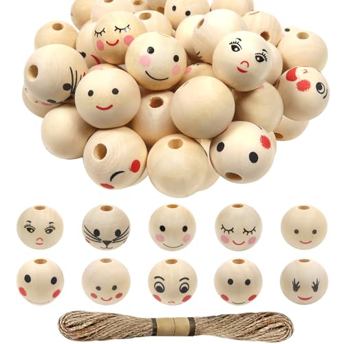 100 Perles En Bois Avec Visage Souriant – 12 Mm, Parfaites Pour DIY, Bracelets, Décorations Et Cadeaux Créatifs