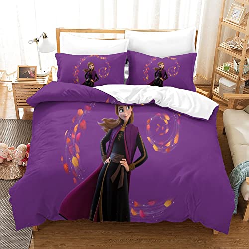YINGD Frozen - Juego de funda de edredón de microfibra supersuave con cremallera y fundas de almohada para niños, adolescentes y adultos