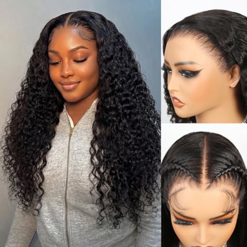 Megalook hair 13x6 Deep Wave Lace Front Wigs Human Hair Glueless Wear and Go 200% Density Pre Plucked Pre Bleached Glueless Wig 12A 100% Human Hair Wig for Beginner 20 Inch