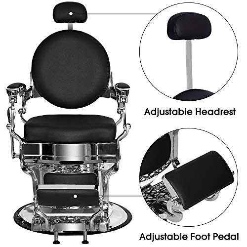 Barberpub Vintage Barber Chair All Purpose Heavy Duty Metal Hydraulic Recline Salon Beauty Spa Chair Equipment 3860 (Black) #TOP25