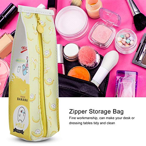 Image of GLOGLOW Cartoon Milk Stationery Bag, PU Creative Milk Box Pen Pencil Case Milk Carton Pencil Cases Large Capacity Storage Bag (Yellow)