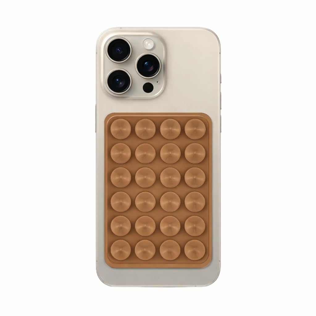 Dual Side Silicone Suction Pad for Phone, Tablet & Accessories, Washable Reusable Sticky Grip Mount, Strong Vacuum Holder for Glass, Mirror, Desk & Car Dashboard (Brown)-image-25