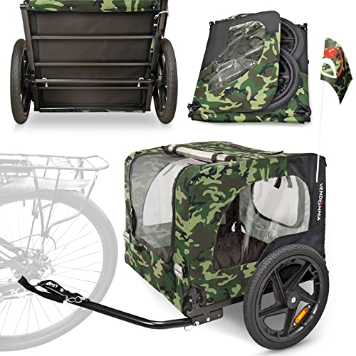 Hundeanhänger für Fahrrad, Fahrradanhänger für Hunde, inkl. Fahne und Gurt, klappbar und leicht im Kofferraum verstaubar, in den Farben: Rot, Sand, Minzgrün, Violettblau, Militärblau, Militärgrün