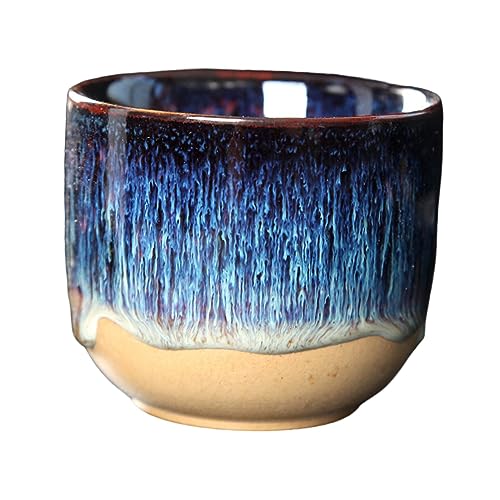 Ioensy Ceramic Cups,Espresso Cup, 150ml Sake Cup Japanese Style Handcrafted Kung Fu Tea Cup Handless for Cappuccino Coffee Milk Juice, Dark Blue