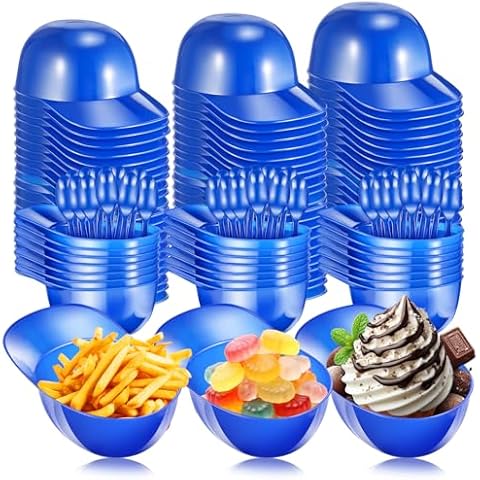 Lemecima 100 Pack Baseball Helmet Ice Cream Bowls 50pc Spoons and 50pc 8oz Mini Dessert Cups Sundae Bowls Parfait Cups Appetizer Cups, Reusable Serving Baseball Cup Bowls for Birthday Party Cover