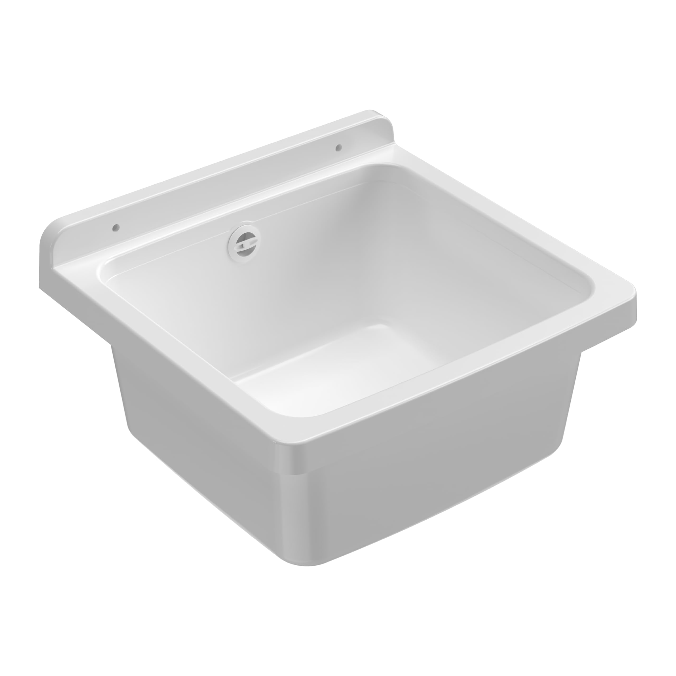 Adventa: PP Resin Bath, Wall Mount, Compact, with Siphon and Drain, Acid Resistant for Common Use, Laundry, Garage, Outdoor, 40L x 40W x 19H cm, White