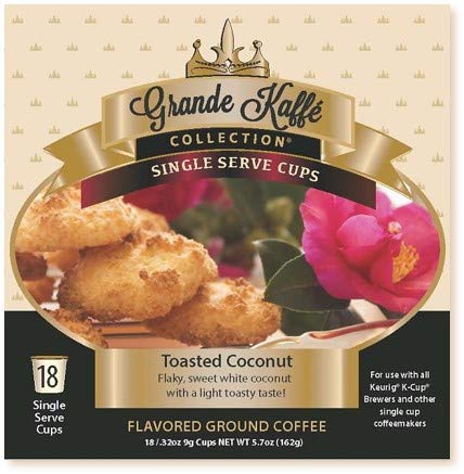 Grande Kaffe Single Serve, Toasted Coconut Coffee, Compatible with Keurig K-cup Brewers, 18 Count