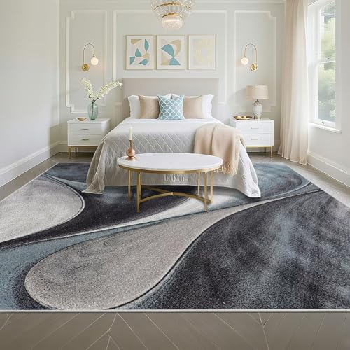 Tapis de chambre 120x200cm gris noir abstrait pour salon