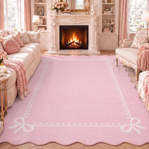 Garvee Scalloped Bow Rug for Living Room Washable Solid Pink 5x7 Area Rugs by Garvee - Used condition - US$51.68