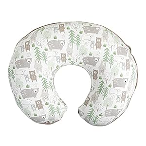 Boppy Nursing Pillow Cover –Organic Fabric | Taupe Bears Side and Tan stripes Side with Piping | Organic Cotton Fabric…