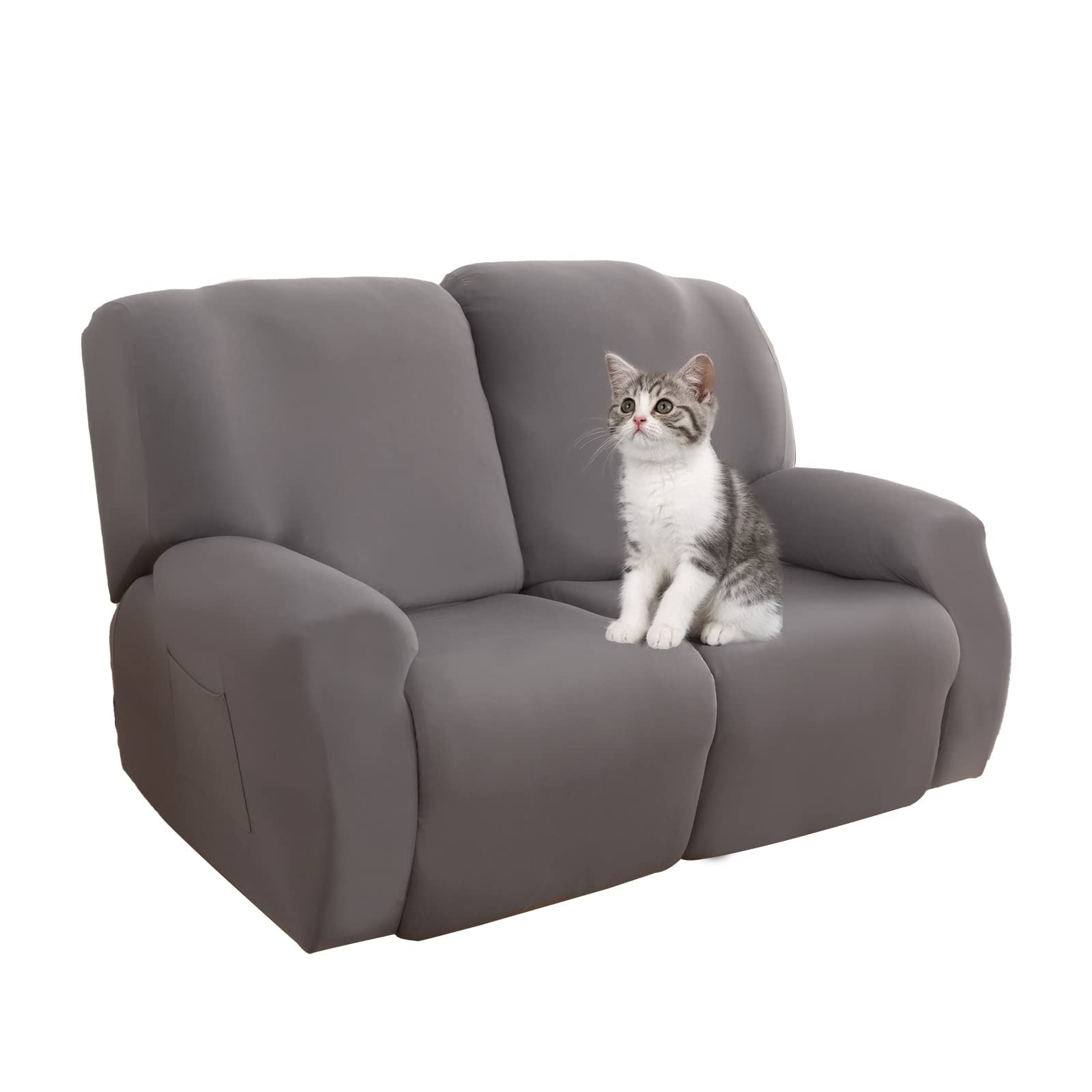 Jaotto Copridivano Relax 2 Posti Reclinabile, Fodere Copripoltrona 1 Posto Relax Universale con Tasche, 6-Pezzi Copridivano Fantasia Lavabile, Coperture per Divano da Massaggio,Grigio