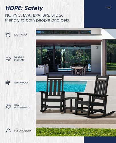 Image of KINGYES Oversized Outdoor Rocking Chair Set of 4, HDPE Patio Rockers, Black