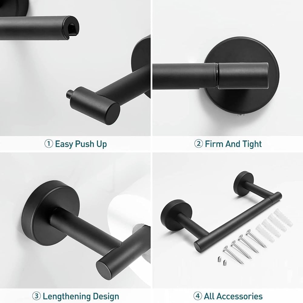 Toilet Paper Holder Pivoting Round Toilet Roll Holder for Mega Roll Modern Stainless Steel Metal Tissue Roll Hangers Tp Holder Storage Wall Mount Bathroom Accessories (Matte Black) - Image 3