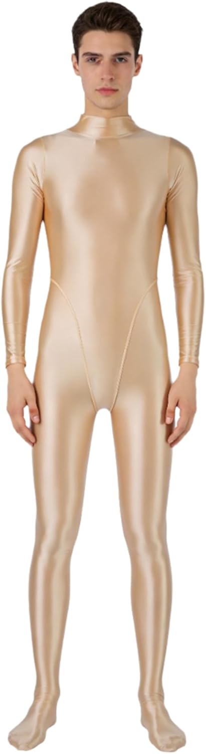 CHICTRY Men's Glossy Full Body Bodysuit Mock Neck Long Sleeve Footed Rash Guard for Surfing Workout